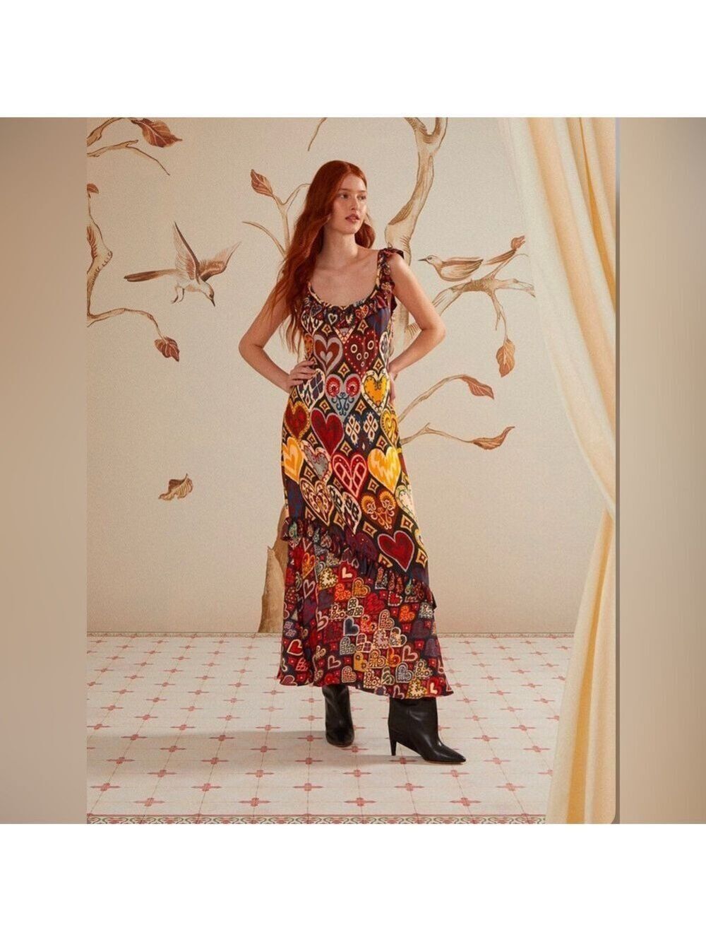 Farm Rio Black Hearts Ikat Maxi Dress